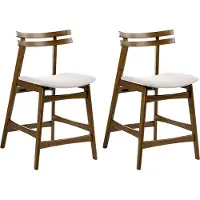 Beliani Barstuhl 2er Set Braun u. Hellbeige Holz mit Polstersitz Rückenlehne Fußstütze ohne Armlehnen Retro-Design Tresenstuhl Küchenstuhl