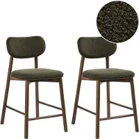 Beliani Barstuhl 2er Set Braun Holz mit Bouclé Sitzfläche u. Rückenlehne Gepolstert Beige Teddyfell Optik mit Fußstütze Retro Thekenstühle