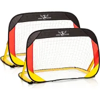 Goods & Gadgets Pop-Up Fußballtor 2er Set Deutschland Design – Faltbare Pop Up Tore für Garten & Strand (213x152x76cm) inkl. Netz, Heringe & Tasche