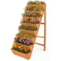 Costway vertikales Hochbeet mit 8 Etagen, Blumenbeet aus Tannenholz, Vertikalbeet mit Pflanzkästen, Blumentreppe Gartenbeet Holz, Blumenkasten Orange