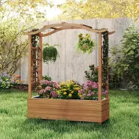 Costway 110x40x124cm Hochbeet, Pflanzkasten mit Rankgitter, hängendem Dach, Rankhilfe&Einsatz, Blumenkasten für Kletterpflanzen&hängende Körbe Braun