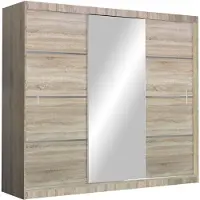 Masseno Schiebetürenschrank NASUS 250/215/61 cm 3-türig mit Spiegel Sonoma Eiche