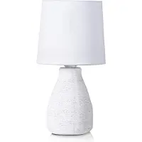 Ed Brubaker Tischlampe Nachttischlampe - 28 cm - Weiß - Keramik Lampenfuß - Baumwoll Schirm - Landhaus Shabby Chic
