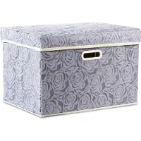 Merkloos Größere faltbare Aufbewahrungsbox mit Deckel [1 Stück] Stoff Dekorativer Aufbewahrungskorb Würfel Organizer Behälterkorb Grau 45 x 30 x 30 cm