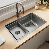 Sonni Schmalrandiges quadratisches Spülbecken 70 x 43 x 24 cm, Nano-Silber, mit dreieckigem Sieb , Abtropfbecken