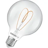 Osram Vintage 1906 Globe ist eine warmweiße, dimmbare LED-Lampe in klassischer Ballform mit Filament. Sie bietet 7.2 W für 806 lm, E27 Fassung, klarfarbenes Glas, 95 mm Durchmesser, 2700 K, EEK E.