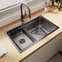 Sonni Schmalrandiges quadratisches Spülbecken 70 x 43 x 24 cm, Schwarz, mit dreieckigem Sieb , Abtropfbecken
