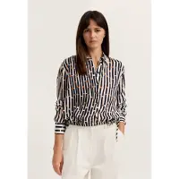 Bugatti Langarmbluse , Damen, Gr. 46, bunt (390, marine), Chiffon, 100% Viskose, bedruckt, normal, ohne Ausschnitt, Blusen Langarmbluse, mit grafischem Print aus Viskose