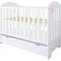 ZEE STAR 2in1 Babybett 120x60 cm Weiß Rosa Stern mit Schublade & Umbauseite Juniorbett Kinderbett Gitterbett