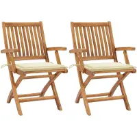 The Living Store Gartenstühle 2 Stk. mit Cremeweißen Kissen Teak Massivholz