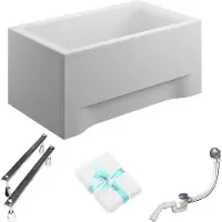 Polimat Rechteckbadewanne Capri 100x70 + weiße Verkleidung + Siphon