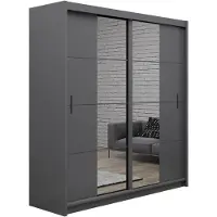 Masseno Schiebetürenschrank KARTHUS 203/215/61 cm 2-türig mit Spiegel Graphitfarben