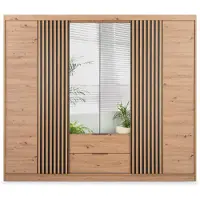 Masseno Schiebetürenschrank AKALI 250/213/60 cm 4-türig mit Spiegel Eiche Artisan