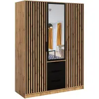 Masseno Drehtürenschrank GAREN 149/200/57,5 cm 3-türig mit Spiegel Eiche Wotan