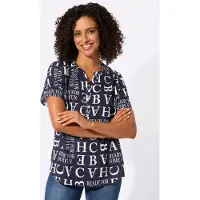Casual Looks Druckbluse , Damen, Gr. 36, blau (marine, ecru, bedruckt), 100% Viskose, gemustert, mehrfarbig, Rundhals, Blusen Druckbluse