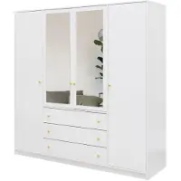 Masseno Drehtürenschrank GALIO 196/200/57,5 cm 4-türig mit Spiegel Weiß