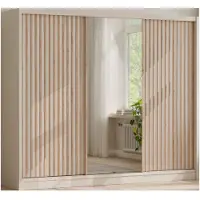 Masseno Schiebetürenschrank SORA 250/215/60,5 cm 3-türig mit Spiegel Kaschmir