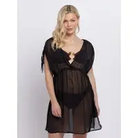 Dorina Kaftan "Sabrina", Damen, Gr. L, schwarz, Chiffon, Obermaterial: 100% Viskose, weit kniefrei, tiefer V-Ausschnitt, verstellbar, Blusen Kaftan, tiefer V-Ausschnitt