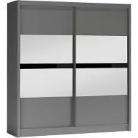 Masseno Schiebetürenschrank RAKAN 203/215/61 cm 2-türig mit Spiegel Graphitfarben