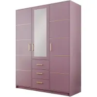Masseno Drehtürenschrank ELISE 147/200/57,5 cm 3-türig mit Spiegel Violett