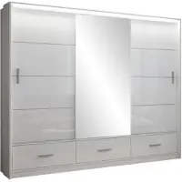 Masseno Schiebetürenschrank SENNA 255/222/61 cm 3-türig mit Spiegel Weiß