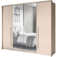 Masseno Schiebetürenschrank MUNDO 255/219/65 cm 2-türig mit Spiegel Beige