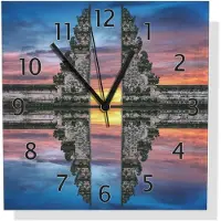 Wallario Design Wanduhr Tempeltor im Sonnenuntergang aus Aluverbund, Größe 30 x 30 cm