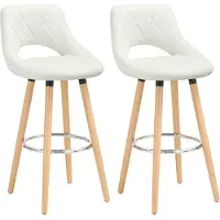Woltu Barhocker 2er Set mit Lehne Fußstütze, aus Kunstleder Holzgestell, Optimal Komfort, Weiß