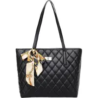 Edibazzar Schwarze, gesteppte Tote Bag für Damen, groß, geräumig, elegant