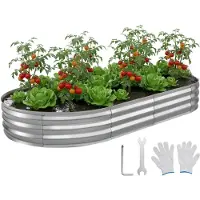 StarTech.com Hochbeet Metall - Ovales Gartenbeet 240 x 120 x 30 cm - Bodenlos - Für Gemüse, Kräuter & Blumen - Für Außenbereich - Inkl. Handschuhe - Silber