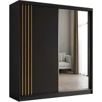 AGMAT-FURNITURE AGMAT Schwebetürenschrank Lugo, Kleiderschrank mit 2 Türen und Spiegel, Moderne Garderobe in Farbe: Schwarz / Schwarz, Schrank in Größe: 200 x 216 x 61 cm