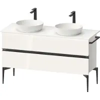 Duravit Sivida Konsolenwaschtischunterbau, 2 Schubkästen, Griffleiste Diamantschwarz Matt, 1315x475x548mm, SV46610BD220000, Farbe: Weiß Hochglanz