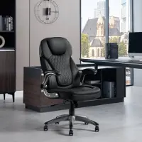 Woltu Bürostuhl, ergonomisch, mit Kopfstütze Armlehnen, Kunstleder, Schwarz