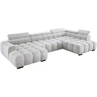 Domo DomoHome Modern Großes U‑Förmiges Ecksofa Stoff EDEN Cremefarben Rechte Seite 393×205×97 cm – Verstellbare Kopfstützen, Schlaf‑Optional, Minimalistisches Kubistisches Design