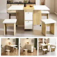 Youjia Esstisch-Set, (mit Esstisch, 4 Stühlen), klappbarer Esstisch,120*80*75cm, multifunktionaler ausziehbarer Esstisch, Esszimmerstühle, weiss, spanplatte