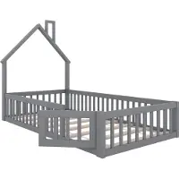 Youjia Hausbett, Kinderbett mit Schornsteinform, Bett mit Lattenrost (ohne Matratze), Kiefernholz, Minimalistischer Stil,