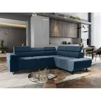 Markenlos Ecksofa JUNIOR L-form Farbe Blau Viva 12 Eckouch mit Schlaffunktion und Bettkasten, Ecksofa mit Verstellbare Kopfstützen, Wohnzimmer Polsterecke