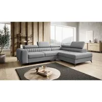 Markenlos Ecksofa PIERRO L Farbe Vogue 14 Hellgrau Großes und funktionelles Ecksofa für ein modernes Wohnzimmer. Verstellbare Kopfstützen, Schlaffunktion und ein Behälter für Bettzeu