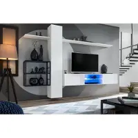 AC-DÉCO Anbauwand Wohnwand Schrankwand SWITCH M5 mit Hochglanz Push - Click und LED Bel.