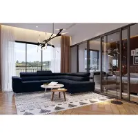 Markenlos Ecksofa WILD Blau Monolith 77 Verstellbare Kopfstützen, Wohnzimmer Ecke mit Schlaffunktion, L-Form, Sofa mit Bettkasten, Wohnzimmersofa, Couch, Soffa