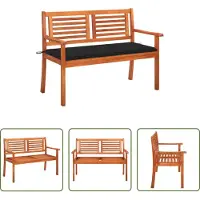 The Living Store 2-Sitzer-Gartenbank mit Auflage 120 cm Massivholz Eukalyptus