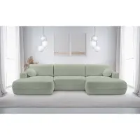Domo DomoHome FUEGO U-Förmiges Freistehend Ecksofa - Hellgrün 364x164x87cm – Wohnlandschaft mit Schlaffunktion-304x140cm & Bettkasten – Modernes Design Sofa aus Polsterstoff Bubble