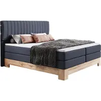 Domo DomoHome Boxspringbett Mit 7-Zonen-Taschenfederkern, Eichenholz-Rahmen, Polsterbett Mit Kaltschaum-Topper Für Optimalen Schlafkomfort | 160x200 cm | Blau