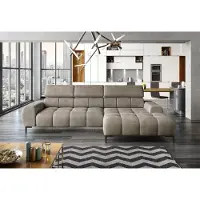 Domo Ecksofa PLAZA Mini mit Elektrischer Sitzverstellung 270x177cm | Moderner Stil |Hoher Komfort | Verstellbare Kopfstützen | Bezug Solar in Beige | Farbe hellbraun | Rechts
