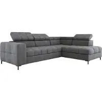 Domo PABLO Ecksofa 279x201 cm Mit Schlaffunktion, Bettkasten, Verstellbaren Kopfstützen, Samtigem VOGUE-Stoff, Pflegeleicht Mit EASY CLEAN-Technologie, Metallfüße Linke Layout, Farbe ASCHGRAU