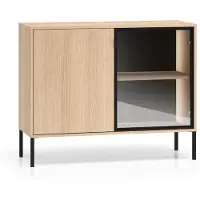Feldmann-Wohnen Sideboard Barnee Kommode 107x40x86cm 2-türig mit Beleuchtung Farbe wählbar,Lindberg Eiche