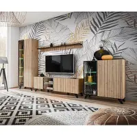 AC-DÉCO Wohnwand Anbauwand LIAM mit Lamellen und LED und Push - Click