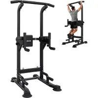 Vevor Pull Up Bar, 150kg Power Tower Dip Station, Workout Dip Station with H-Shaped Stable Base & Back Pad, Adjustable 12 Level Height Free Standing Chin Up Bar for Back, 4-Level Adjustable Back Pad