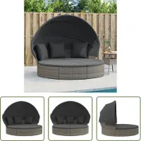 The Living Store Outdoor-Loungebett mit Dach und Kissen Grau Poly Rattan