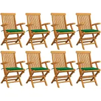 The Living Store Gartenstühle mit Grünen Kissen 8 Stk. Massivholz Teak